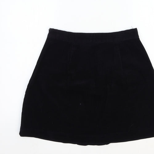Zara Womens Black Cotton Mini Skirt Size S Zip