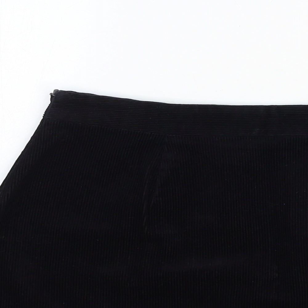 Zara Womens Black Cotton Mini Skirt Size S Zip