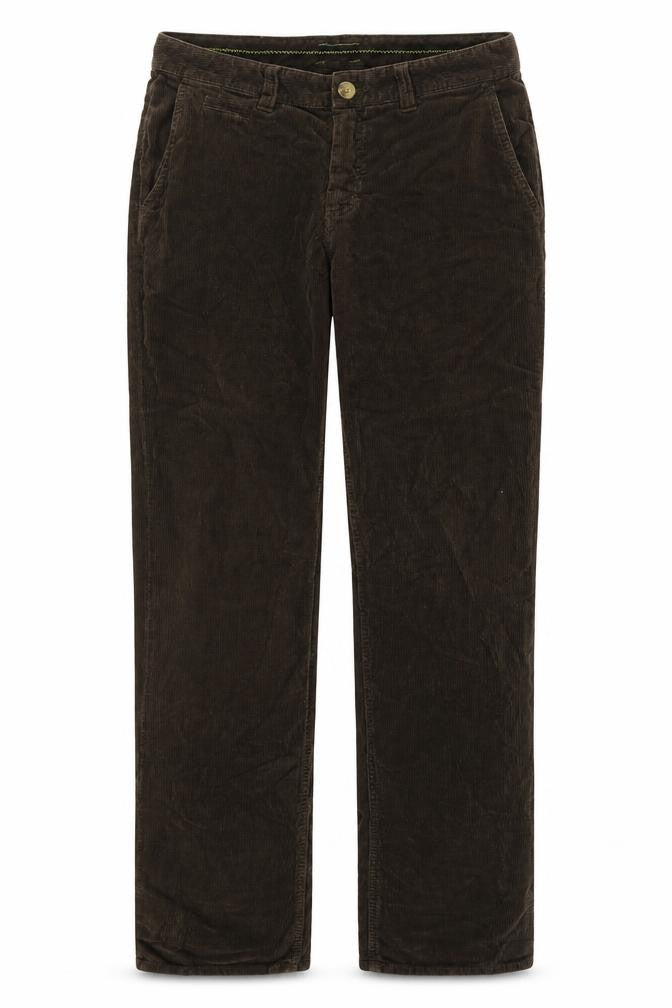 Front view of Deserious women’s green cotton trousers, size UK 34, in regular zip