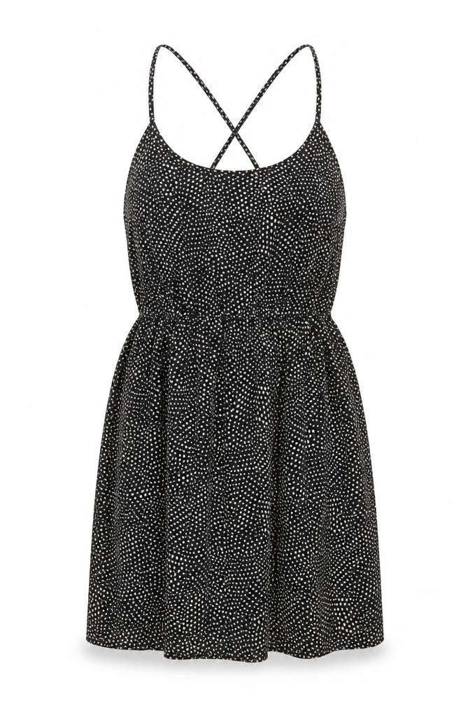 Front view of Forever 21 women’s black polka dot polyester a-line, size S, round neck pullover