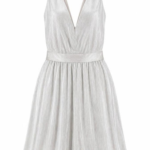 Miss Selfridge Womens Silver Polyester Skater Dress Size 8 V-Neck Zip