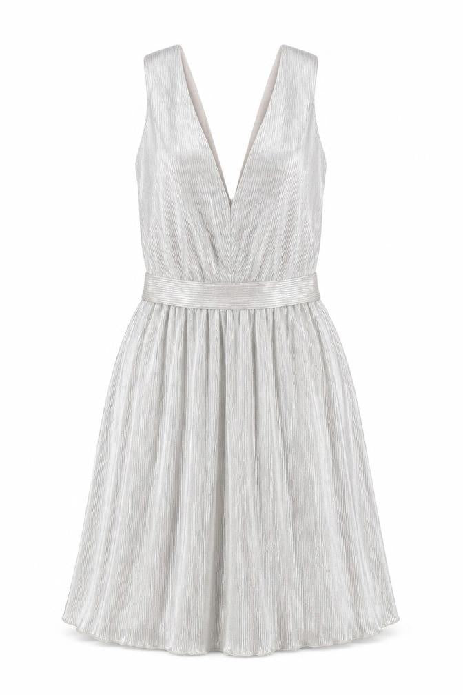 Miss Selfridge Womens Silver Polyester Skater Dress Size 8 V-Neck Zip