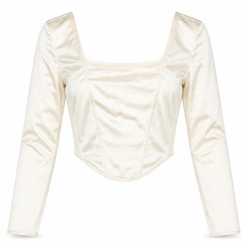Divided by H&M Womens Ivory Viscose Cropped Blouse Size S Square Neck