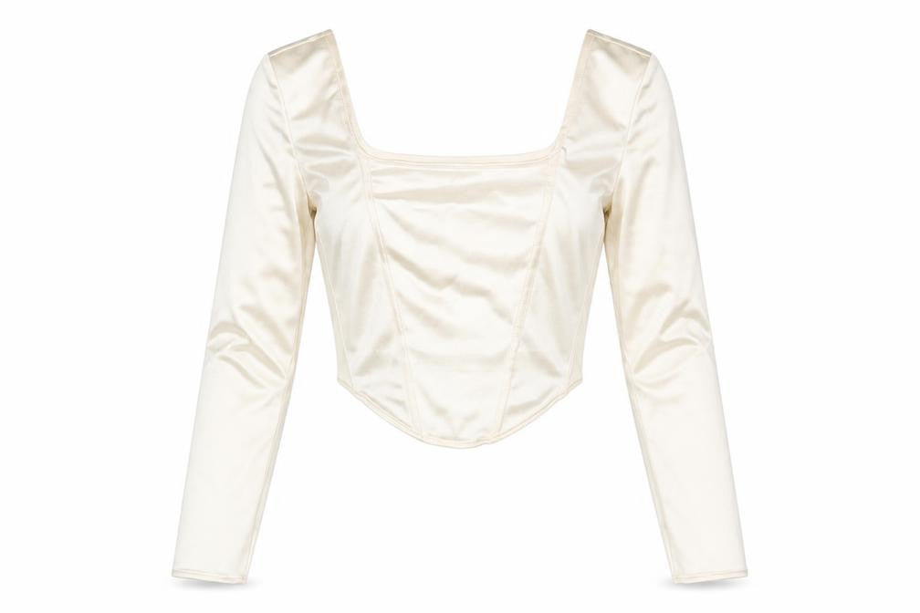 Divided by H&M Womens Ivory Viscose Cropped Blouse Size S Square Neck