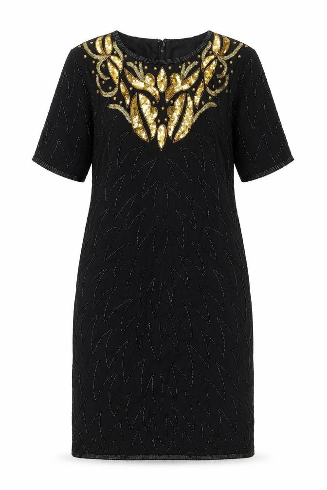 Classic Woman Womens Black Viscose A-Line Size 10 Round Neck Zip