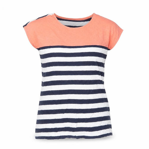 Bonprix Collection Womens Multicoloured Striped 100% Cotton Basic T-Shirt Size S Round Neck