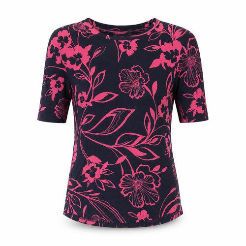 Marks and Spencer Womens Blue Floral Viscose Basic T-Shirt Size 10 Round Neck