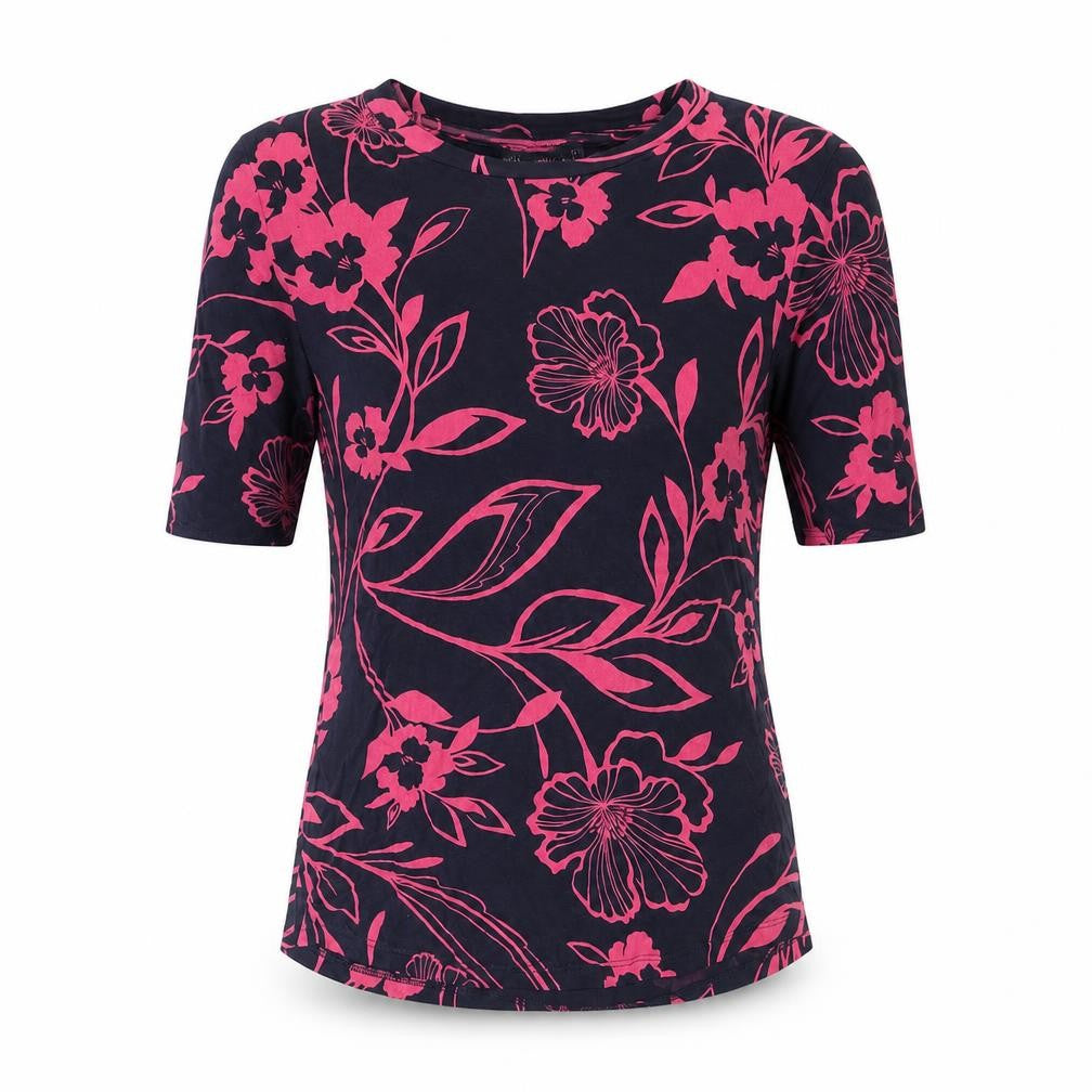 Marks and Spencer Womens Blue Floral Viscose Basic T-Shirt Size 10 Round Neck
