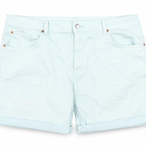 Marks and Spencer Womens Blue Cotton Boyfriend Shorts Size 2XS Regular Zip