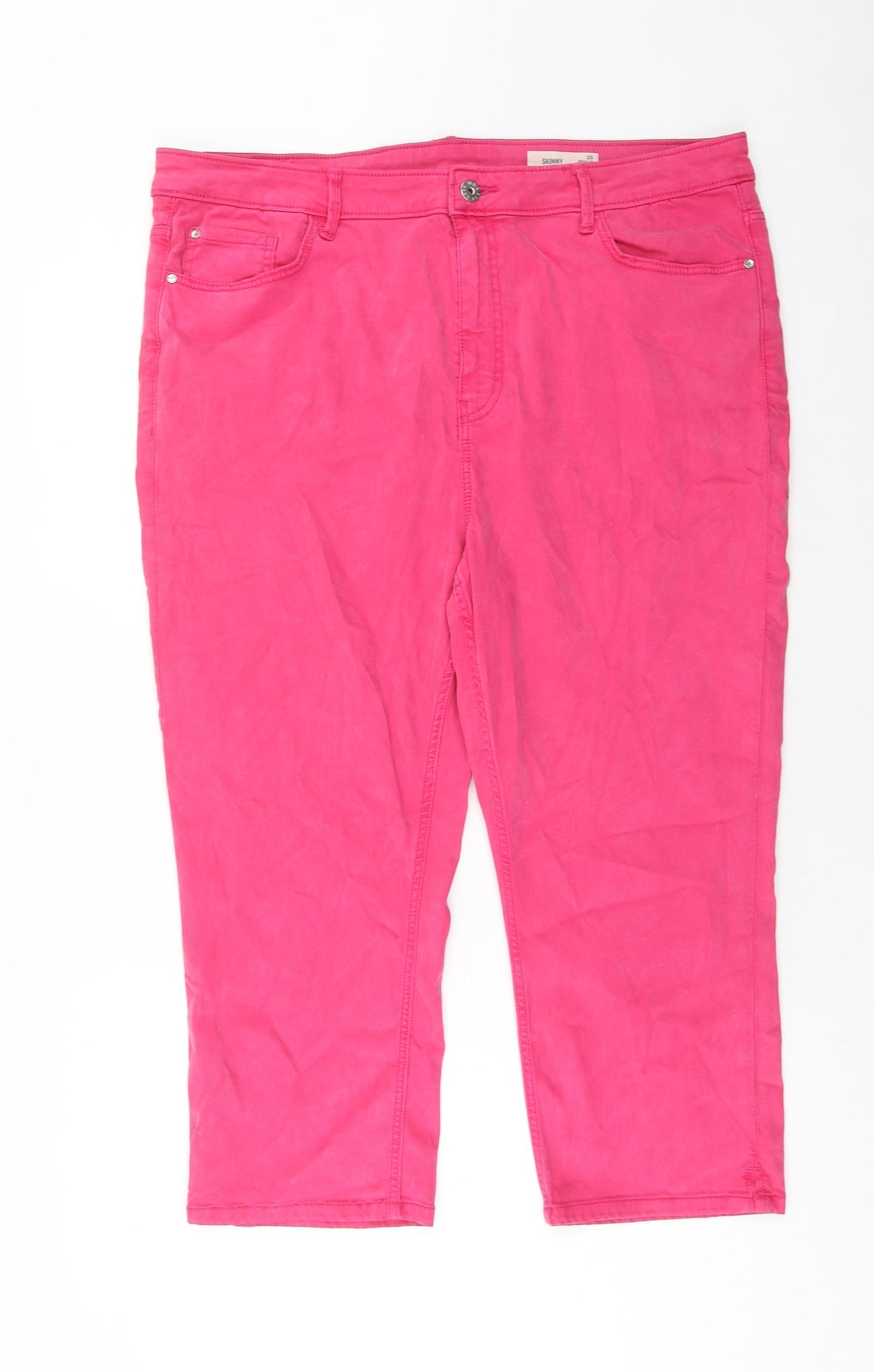 Marks and Spencer Womens Pink Cotton Capri Jeans Size 20 Regular Zip