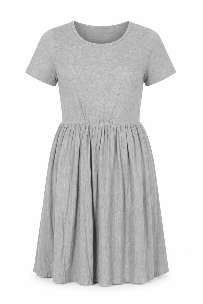 Front view of Oasis women’s grey polyester t-shirt dress, size XS, round neck pullover