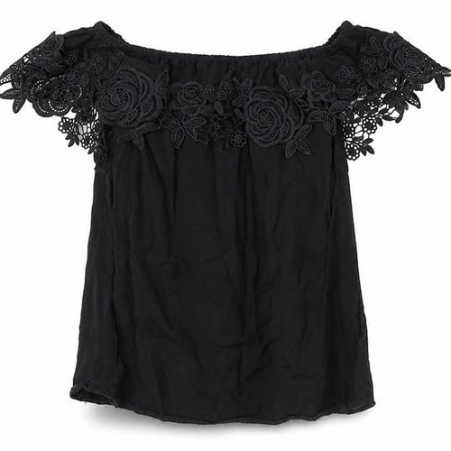 Oasis Womens Black Viscose Basic T-Shirt Size 8 Off the Shoulder - Lace Detail