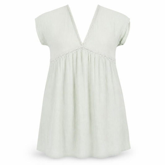 Front view of ASOS women’s green polyester shift, size UK 16, v-neck pullover - lace trim