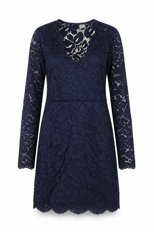 Front view of H&M women’s blue polyamide shift, size UK 8, round neck pullover