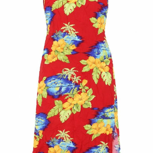 Jane Ashley Womens Red Floral Rayon Tank Dress Size S Scoop Neck Pullover