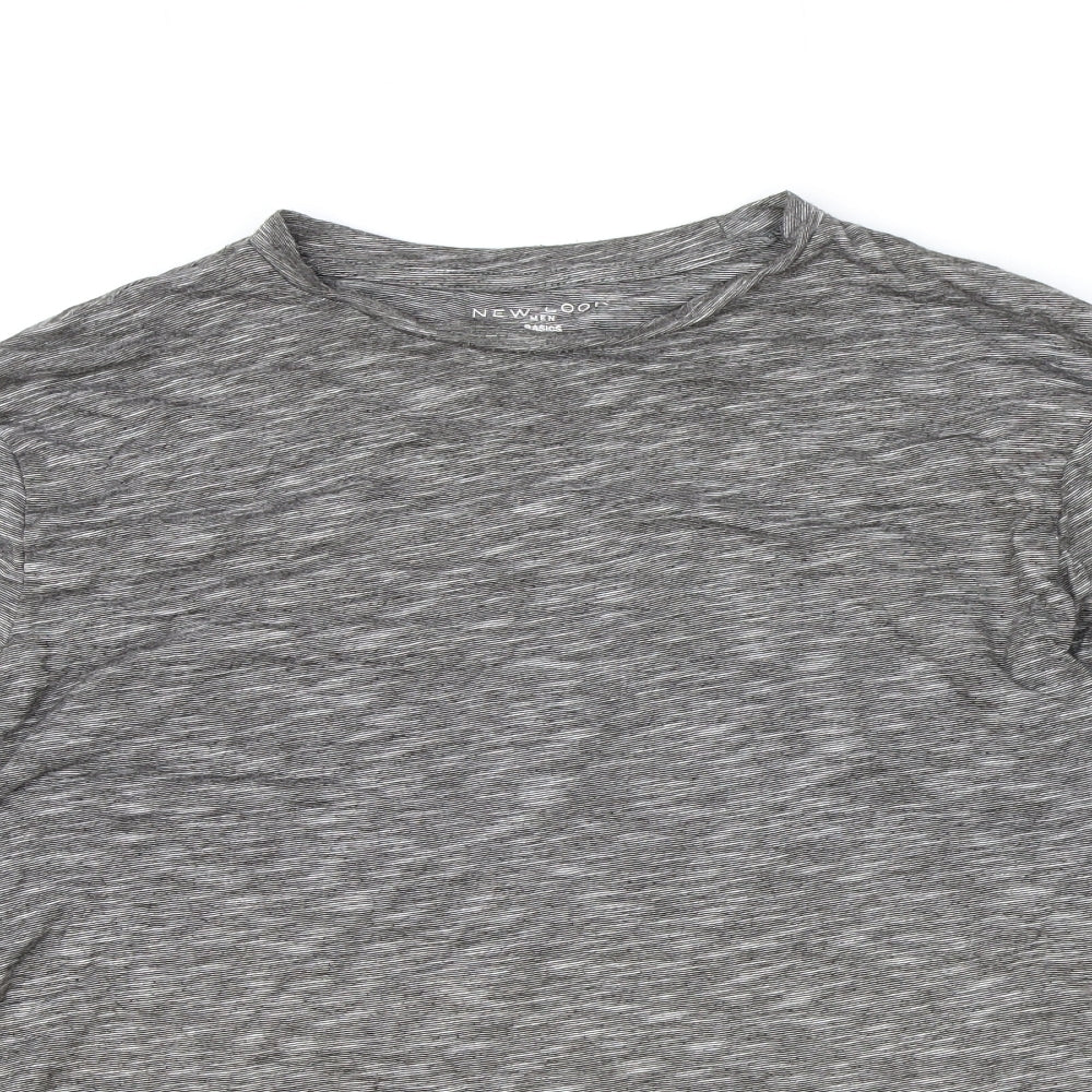 New Look Mens Grey Cotton T-Shirt Size L Round Neck Push Lock