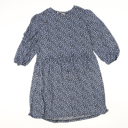 Stradivarius Womens Blue Floral Polyester A-Line Size L Roll Neck Pullover