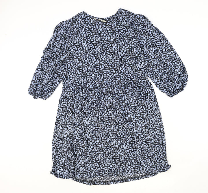 Stradivarius Womens Blue Floral Polyester A-Line Size L Roll Neck Pullover