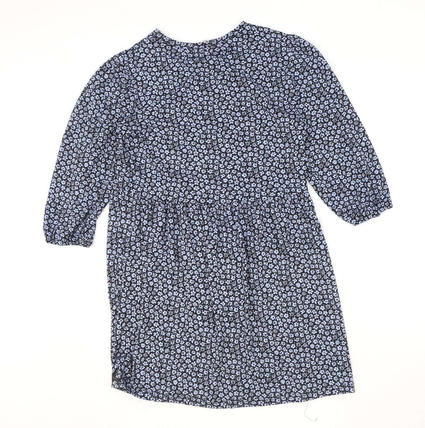 Stradivarius Womens Blue Floral Polyester A-Line Size L Roll Neck Pullover
