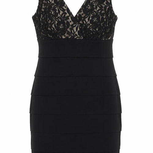 En Focus Studio Womens Black Polyacrylate Fibre Shift Size 6 V-Neck Pullover - Lace Detail