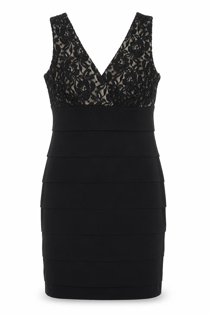 En Focus Studio Womens Black Polyacrylate Fibre Shift Size 6 V-Neck Pullover - Lace Detail