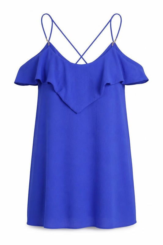Front view of Atmosphere women’s blue polyester a-line, size UK 12, round neck pullover