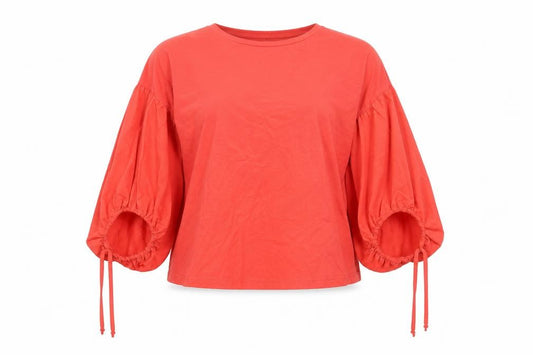 Front view of Atmosphere women’s red polyester basic blouse, size UK 10, round neck