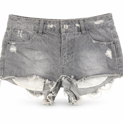 Denim & Co. Womens Grey Cotton Hot Pants Shorts Size 6 L3 in Regular Button - Distressed