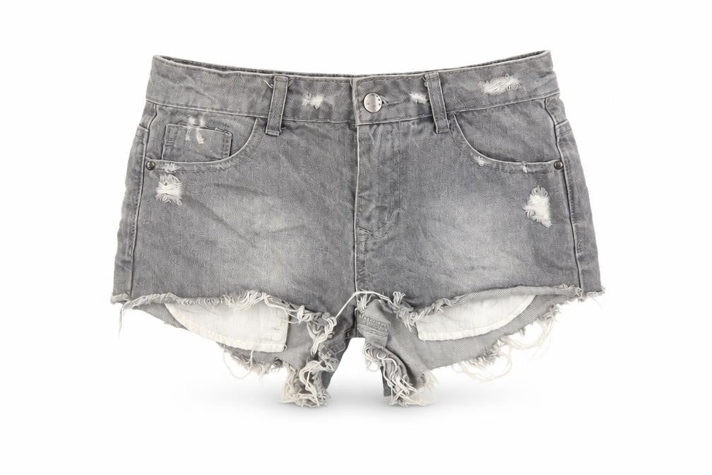 Denim & Co. Womens Grey Cotton Hot Pants Shorts Size 6 L3 in Regular Button - Distressed