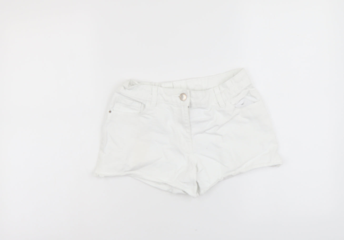 NEXT Girls White Cotton Hot Pants Shorts Size 13 Years Regular Buckle