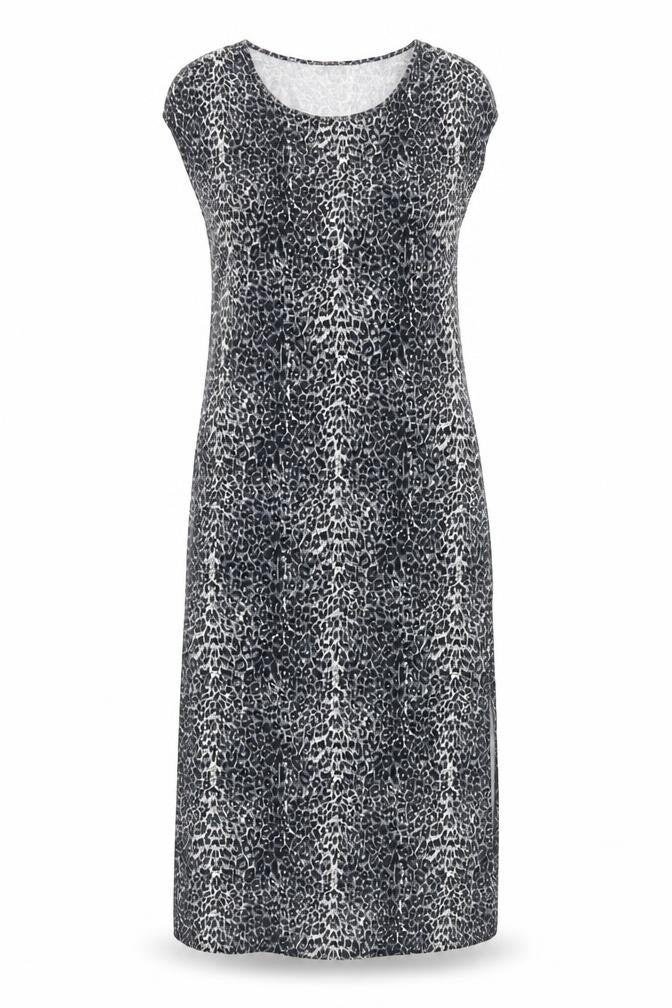 Oasis Womens Grey Animal Print Viscose Bodycon Size S Scoop Neck Pullover - Leopard print
