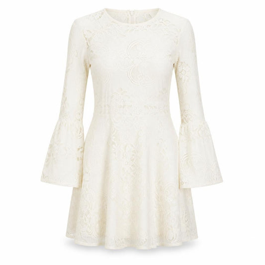 Front view of Topshop women’s ivory polyester a-line, size UK 8, round neck zip