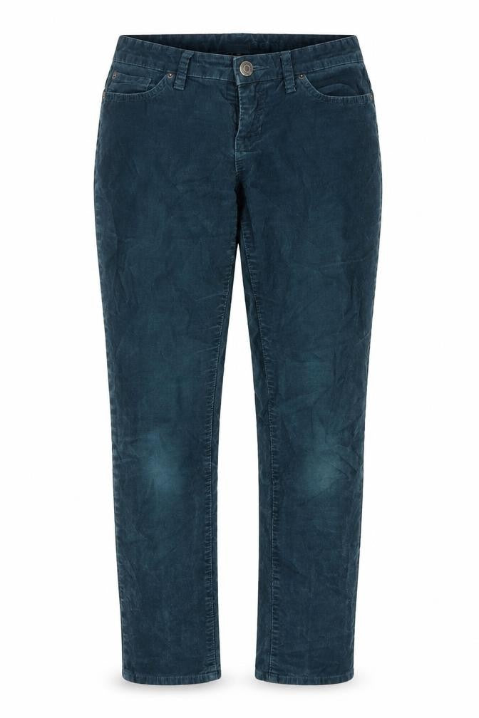 Front view of Gap women’s green cotton trousers, size UK 27, in slim button