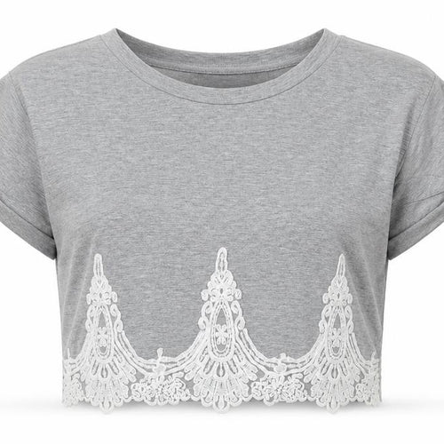 Miss Selfridge Womens Grey Polyester Cropped T-Shirt Size 8 Scoop Neck