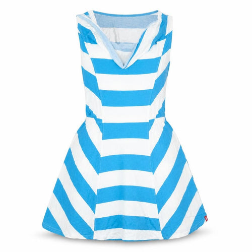 EDC Womens Blue Striped Cotton Skater Dress Size M Cowl Neck Pullover