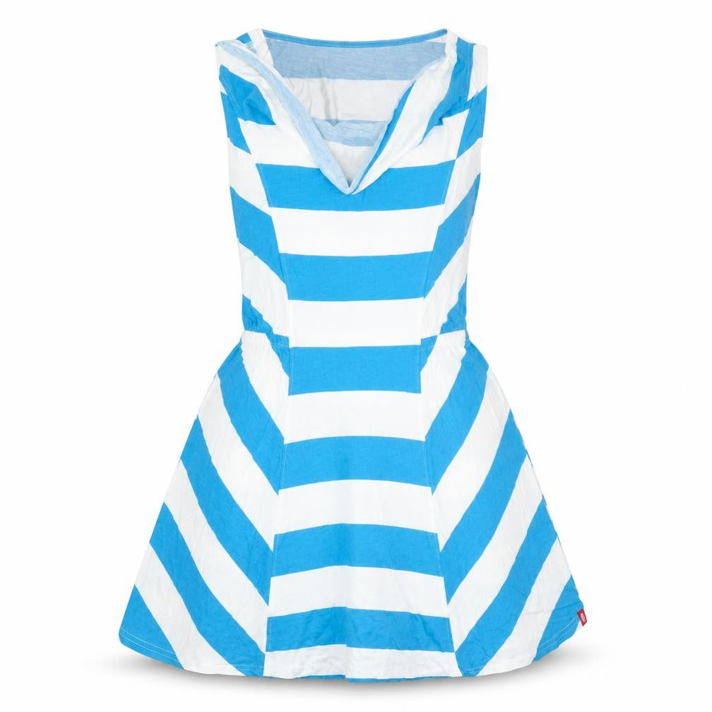 EDC Womens Blue Striped Cotton Skater Dress Size M Cowl Neck Pullover