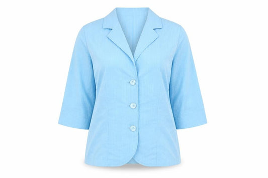 Front view of Fabiani women’s blue polyester basic button-up, size UK 14, collared
