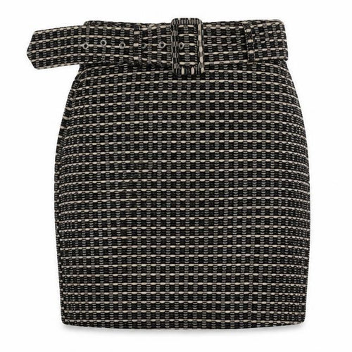 Select Womens Black Geometric Polyester Straight & Pencil Skirt Size 8 Zip - Belt Inlcuded