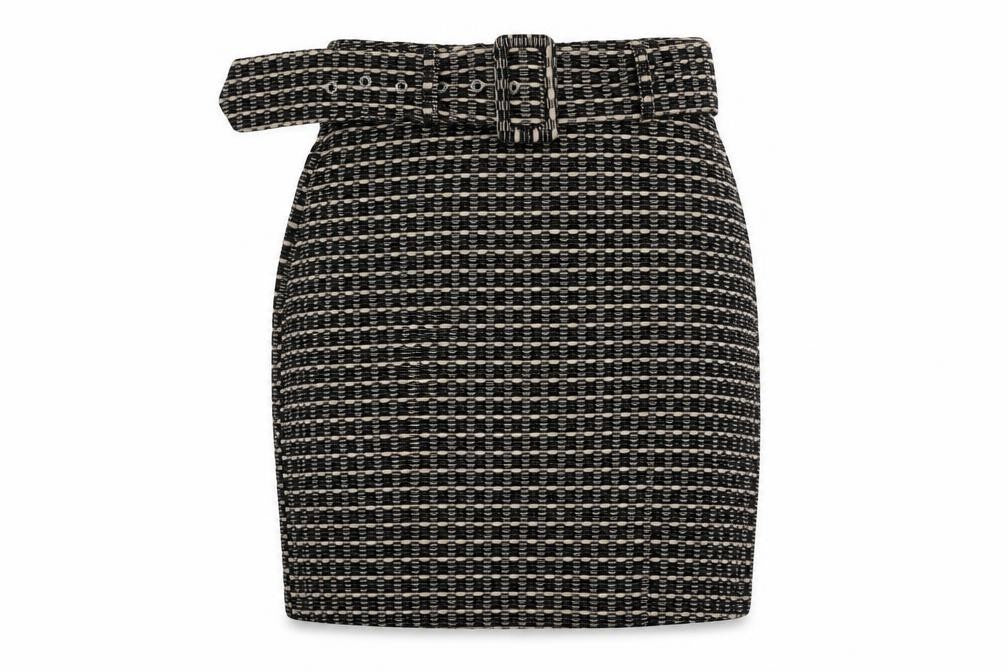 Select Womens Black Geometric Polyester Straight & Pencil Skirt Size 8 Zip - Belt Inlcuded