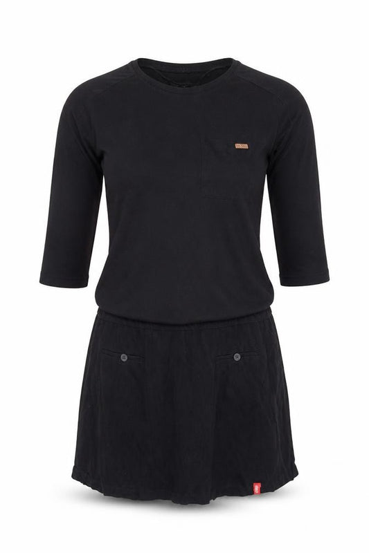 Front view of EDC women’s black polyester t-shirt dress, size UK 6, round neck pullover