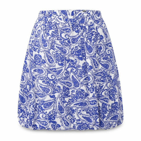 Front view of Dorothy Perkins women’s white paisley viscose swing skirt, size UK 10, zip