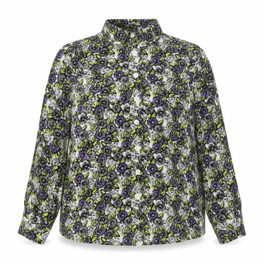 Front view of Next women’s beige floral polyester basic button-up, size UK 14, collared
