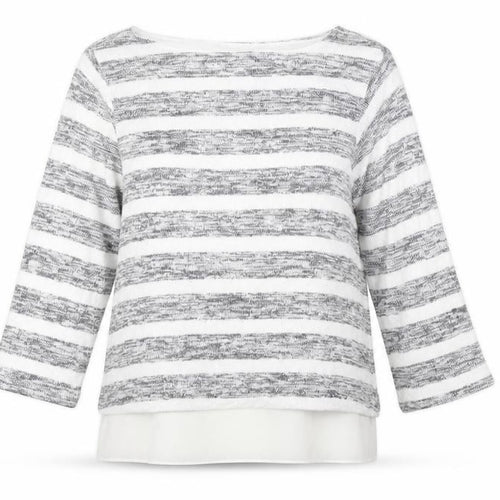 Phase Eight Womens White Boat Neck Striped Viscose Pullover Jumper Size 10 - Chiffon Hem