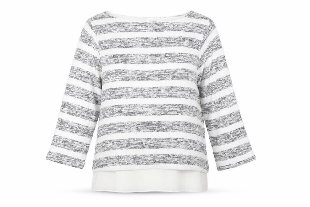 Phase Eight Womens White Boat Neck Striped Viscose Pullover Jumper Size 10 - Chiffon Hem