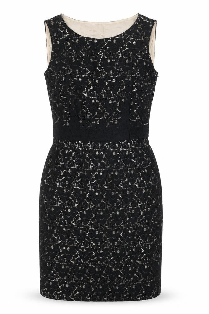 Front view of women’s black cotton shift one size round neck zip