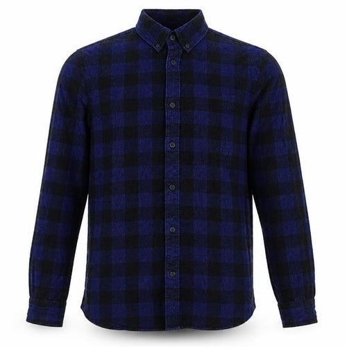 Marks & Spencer Mens Blue Check Cotton Button-Up Size S Collared Button