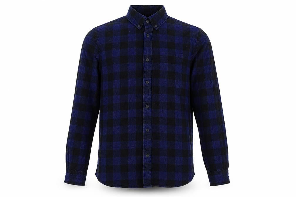 Marks & Spencer Mens Blue Check Cotton Button-Up Size S Collared Button