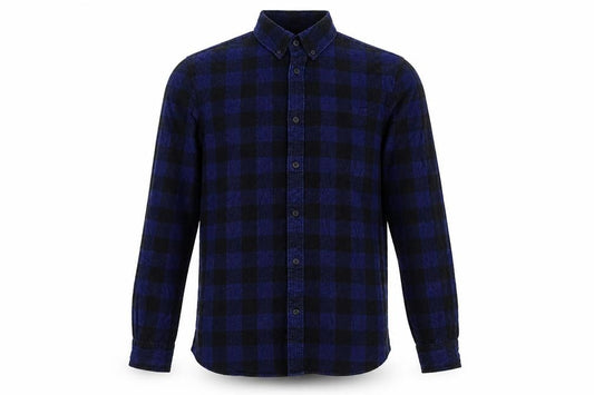 Marks and Spencer Mens Blue Check Cotton Button-Up Size S Collared Button