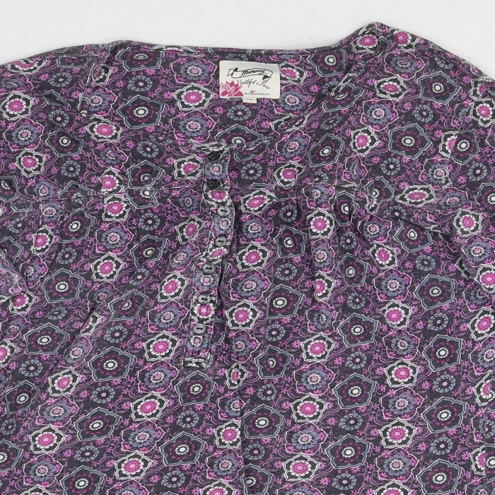 MANTARAY Womens Multicoloured Floral 100% Cotton Basic T-Shirt Size 16 Round Neck