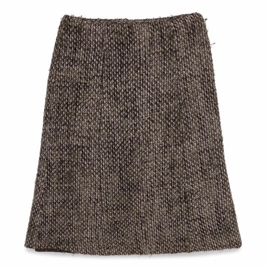 Front view of PORTAFINA women’s brown geometric acrylic swing skirt, size UK 12, zip